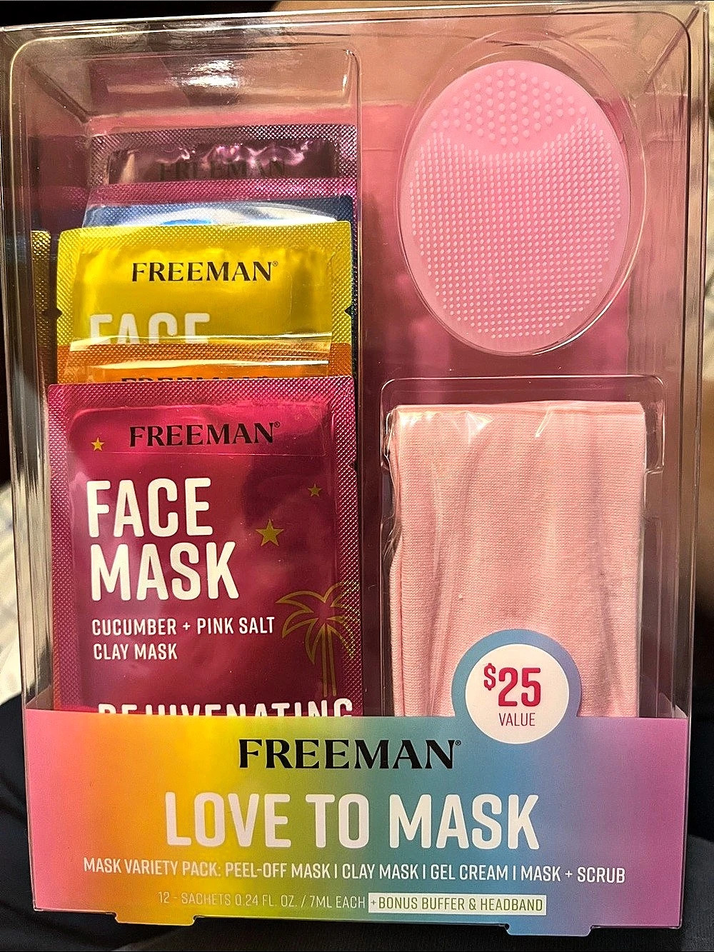 New Freeman Facial Love To Mask Gift Set 12 Assorted Face Masks + Buffer & Headb